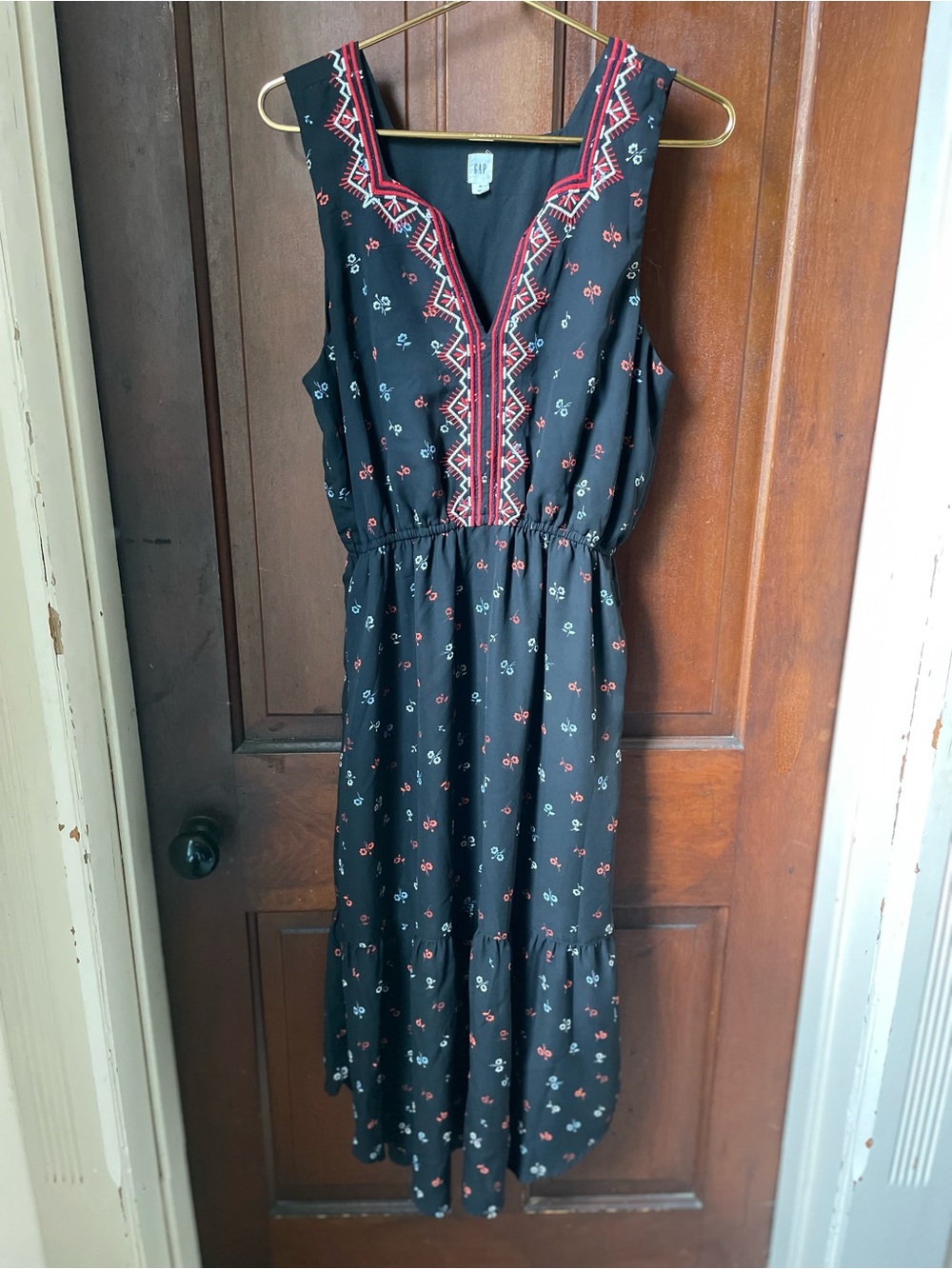 Gap women's medium sleeveless black print maxi dress